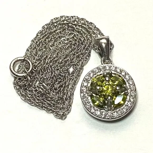 WT# Green Peridot, Cz & Sterling 925 Sterling Necklace